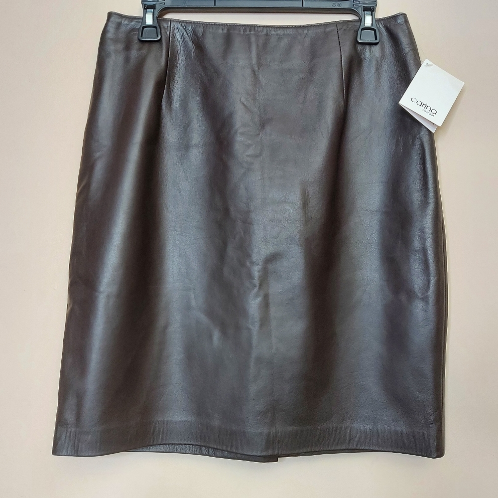 Carina new york brown leather midi skirt S8ze 12